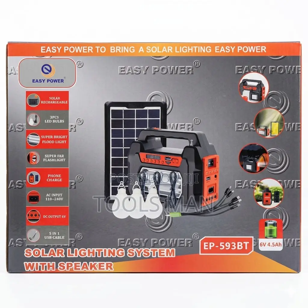 Easy Power Ep-593bt Solar Lighting System: 3 Bulbs, Radio Bluetooth