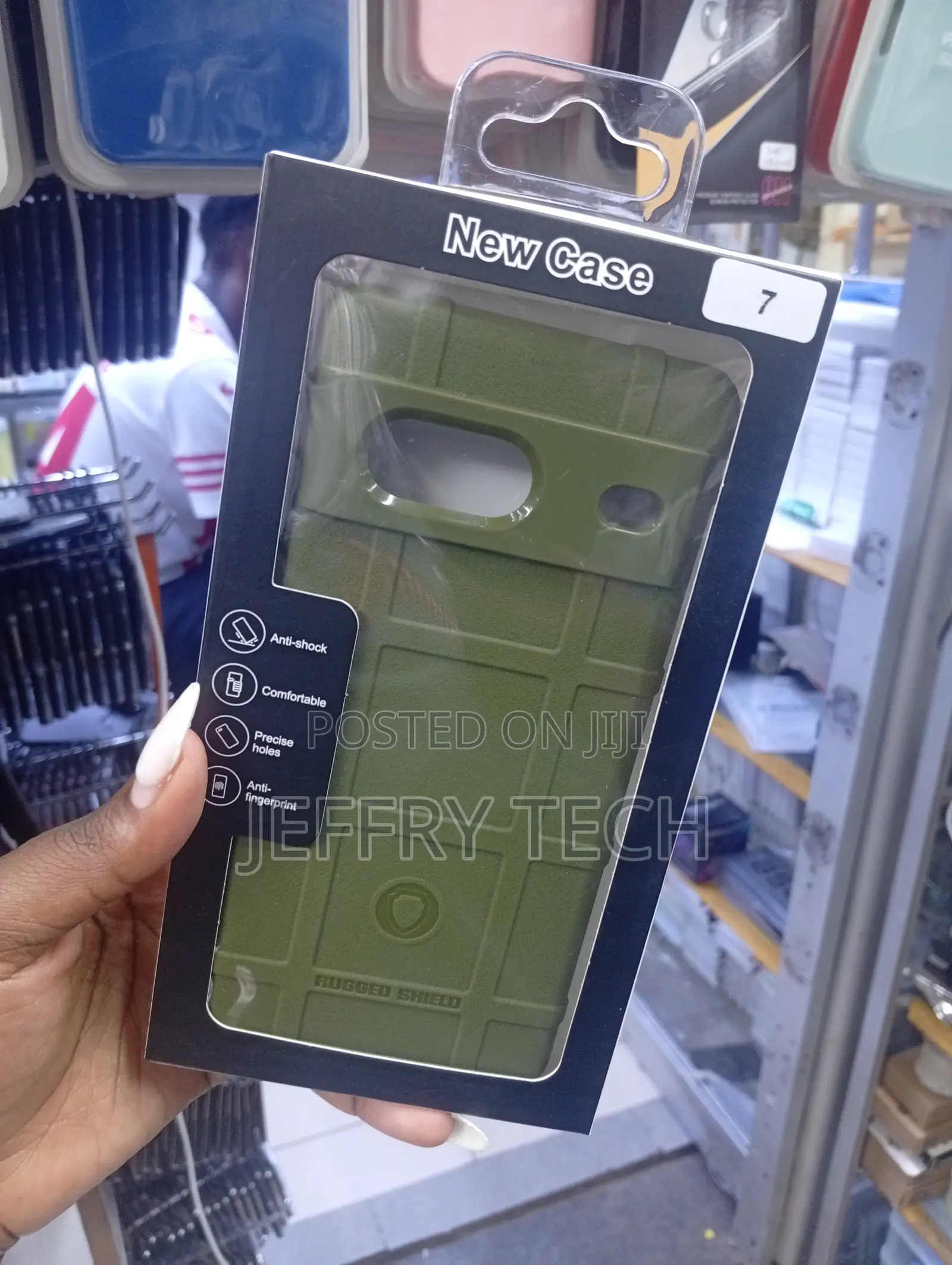 Google Pixel 7 Rugged Shield Case in Olive Green.