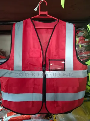 Red Reflective Vest With Zip & Pockets