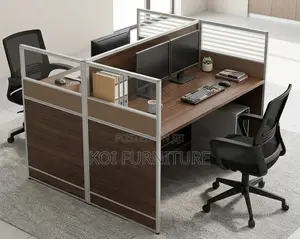 Office Workstation; 2 Seaters Brown MDF Collaborative Station Desk