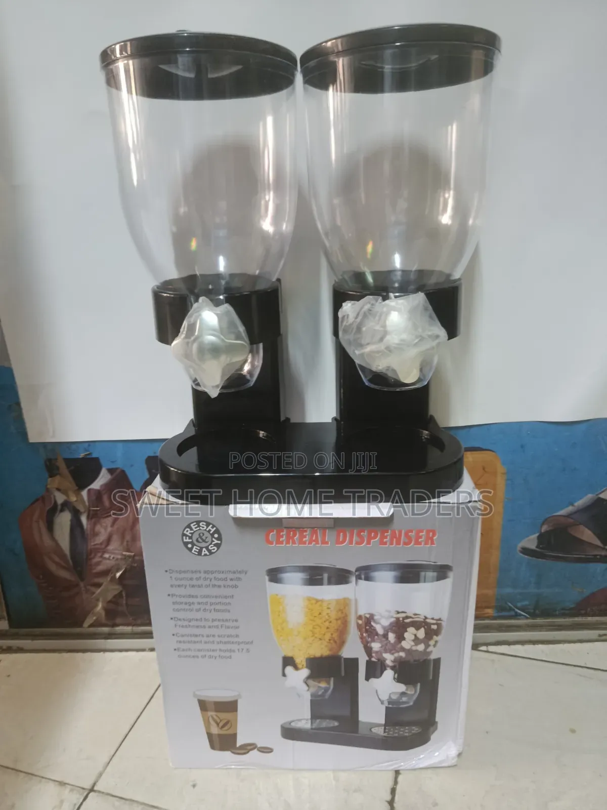 Double Cereal Dispenser Black and White