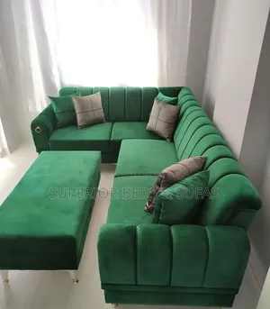 Green L-Shaped Sofa 5 Seater + Ottoman