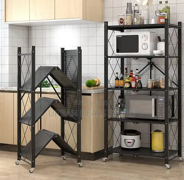 5 Tier Foldable Kitchen Rack With Wheels