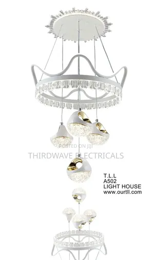 White and Gold Crystal Led Chandelier Pendant Light