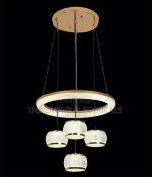 Gold Modern Led Chandelier With Crystal-Encrusted Ring Pendant Light