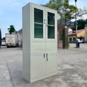 Dual Compartment Storage Unit With Lockable Glass Door at Top