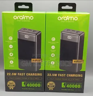 Fast Charging Original Oraimo 40,000 Mah Power Bank Available.