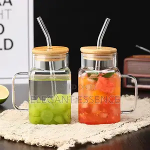 Borosilicate Glass Portable Coffee Mug With Bamboo Lid and a Straw