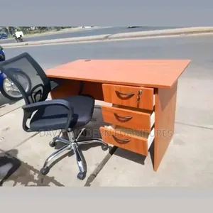 Wooden Office Desk With Mesh Swivel Chair