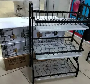 3 Layer Carbon Steel Dish Rack With Water Tray Collector