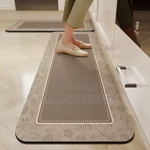 2 Pc Rubber Bottom Anti-Slip Kitchen Mats With a Floral Border