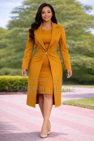 Elegant Long Coat and Dress. Ladies Office Suits