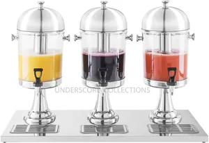 Triple Acrylic Juice Dispenser With Stainless Steel Stand and Cover