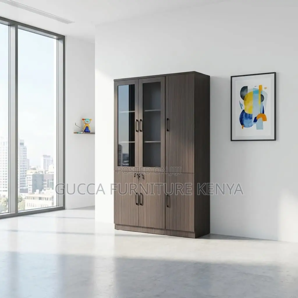 3-Door's Wooden Glass Front Document Cabinet