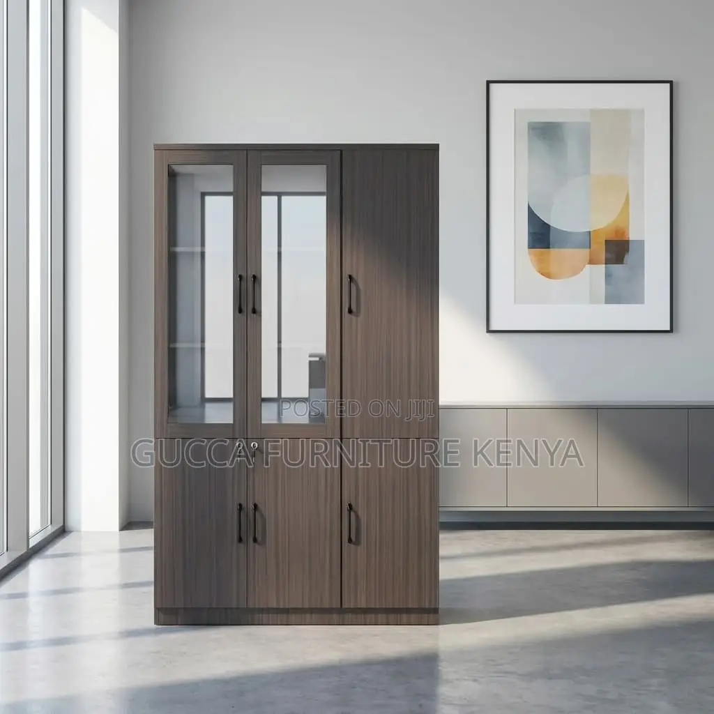3-Door's Wooden Glass Front Document Cabinet