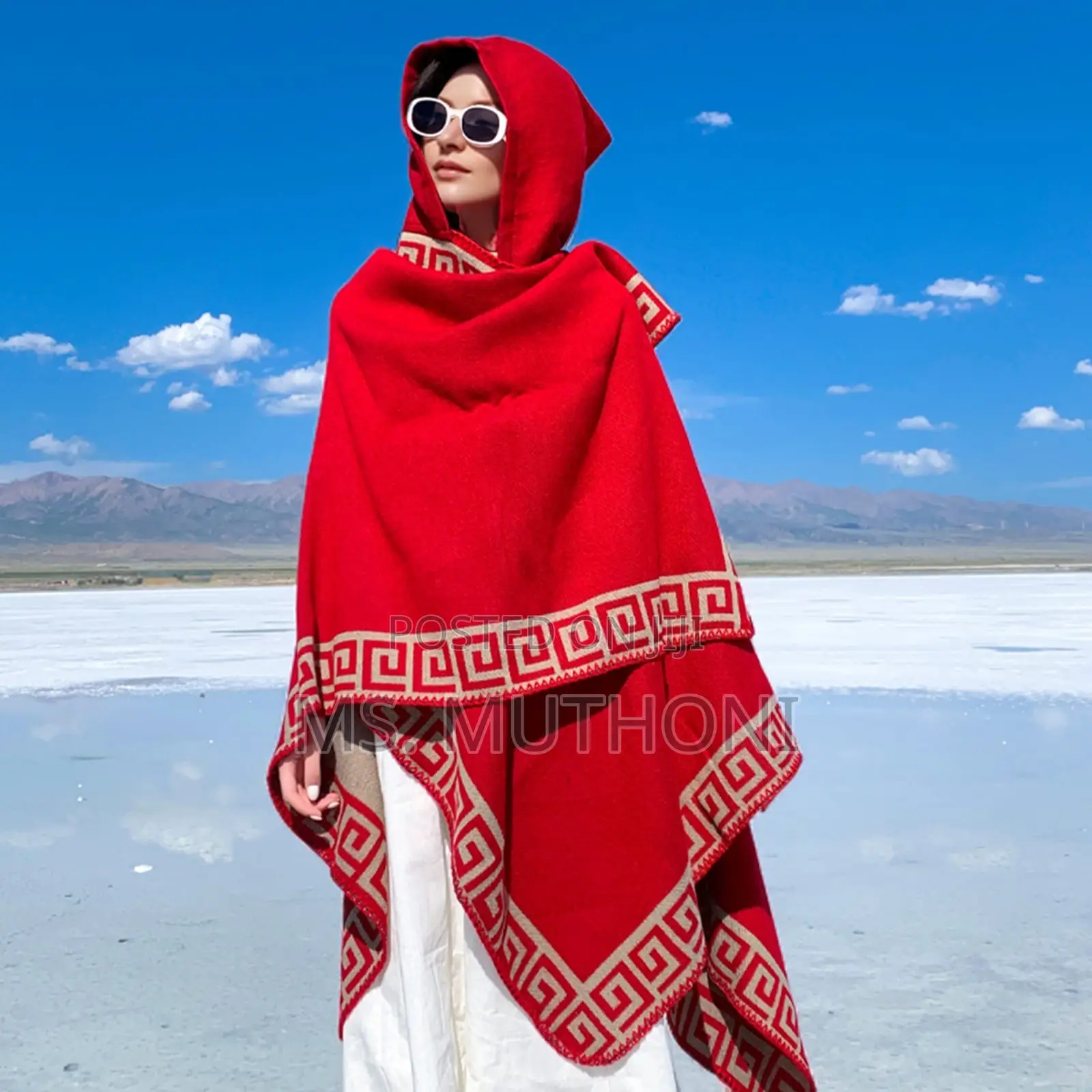 *Ladies Patterned Poncho With a Hood