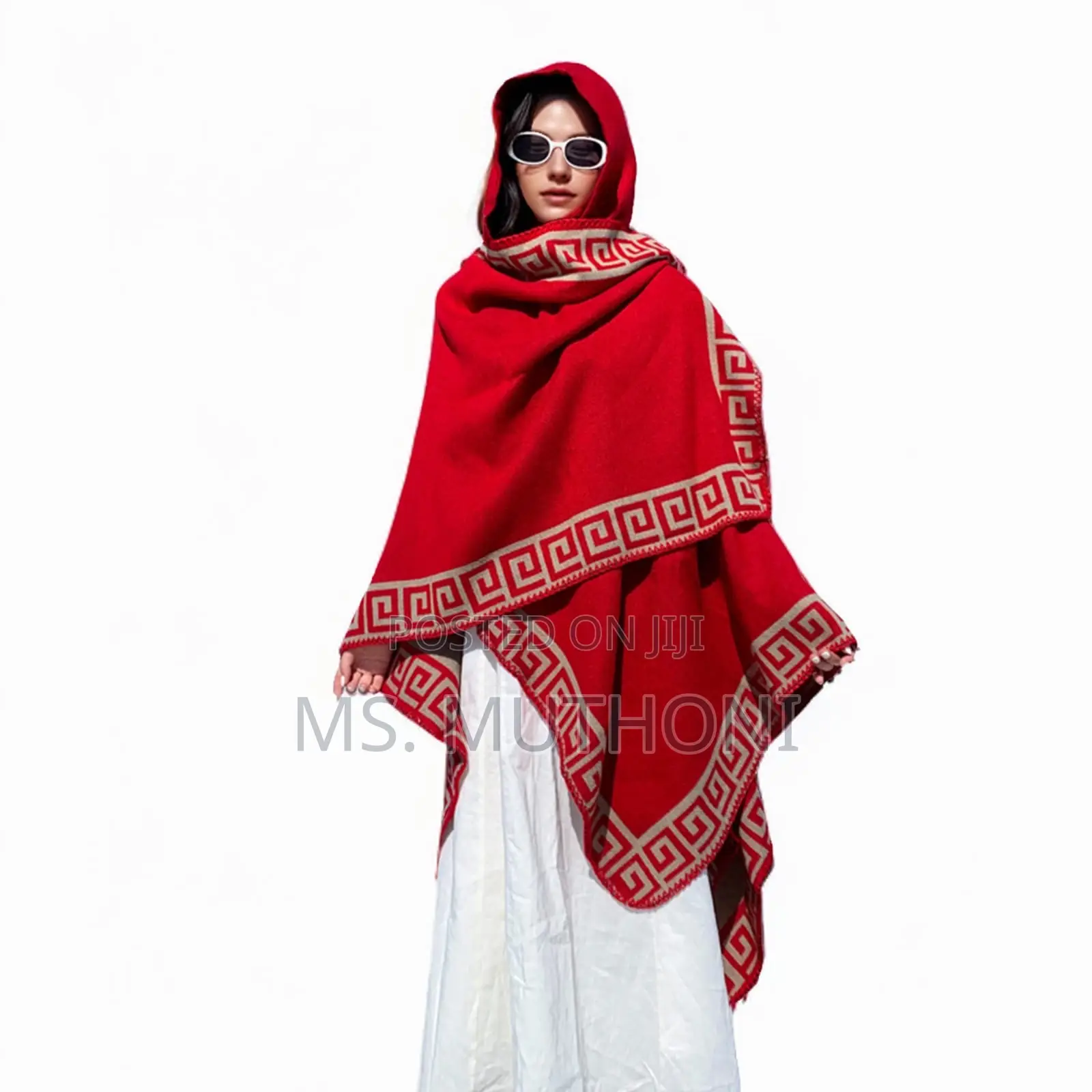 *Ladies Patterned Poncho With a Hood