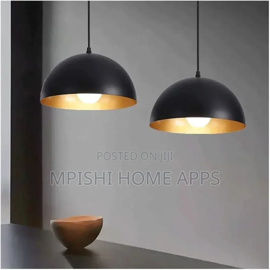 Black and Gold Metal Dome Pendant Light.