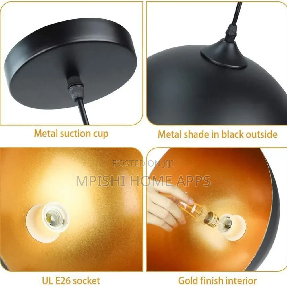 Black and Gold Metal Dome Pendant Light.