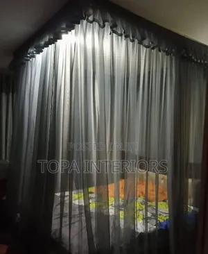 4x6 Grey Custom Made Ceiling Mounted Mosquito Net Curtains With Rails