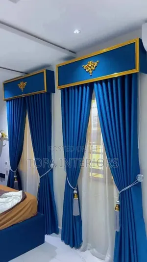 Blue Curtain Box Hidden Design Window Curtains With Rings