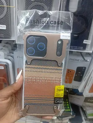 Champagne Gold and Blue Tribal Pattern Case for an iPhone 17 Pro Max.