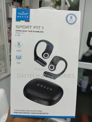 These Are the Brave Sport Fit 1 E-30 Open-Ear TWS Earbuds in Black.