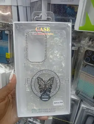Silver Glitter Samsung Galaxy S25 Ultra Case a 3d Butterfly Kickstand.