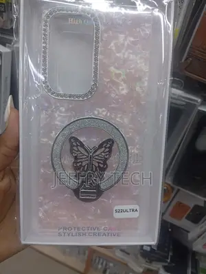 Samsung Galaxy S22 Ultra Featuring a Pink Glitter Design, a Silver .