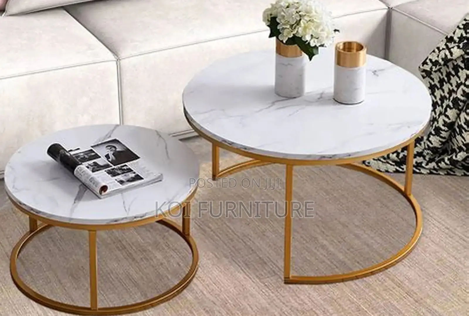 Coffee Table; Nymphar Nesting Marble Coffee Table in Dual Style