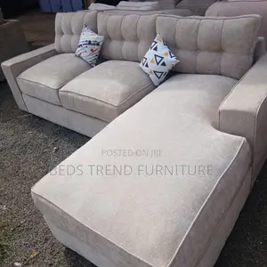 6 Seater Beige Tufted Sectional L Shaped Sofa.