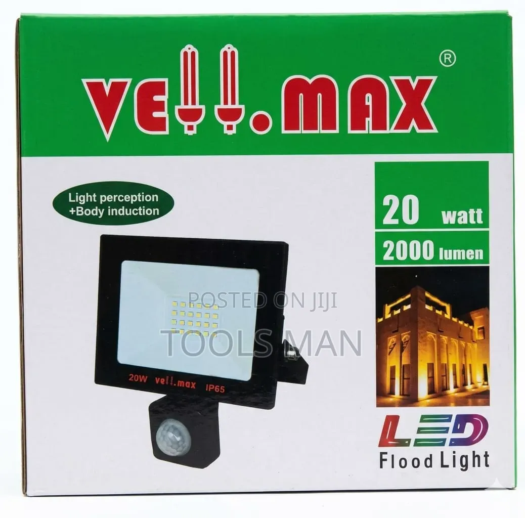 Vellmax 20w Led Motion Sensor Floodlight - 2000 Lumens Ip65.