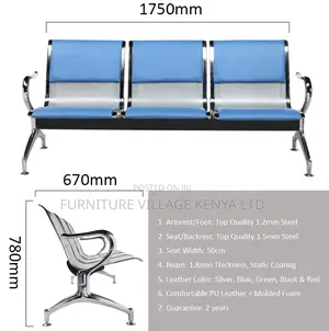 Blue Semi Padded Reception Guest Bench