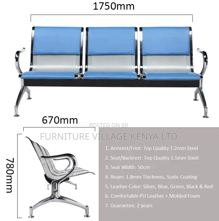 Blue Semi Padded Reception Guest Bench