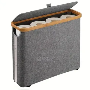 Toilet Paper Basket Organiser With Bamboo Lid