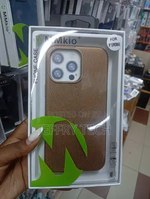 Mmkio Carbon Fiber Texture Phone Case for the iPhone 15 Pro Max.