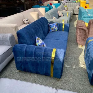 Blue 3 Seater Sofa With Pillows