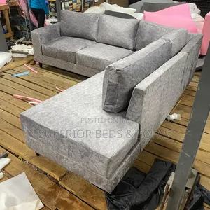 Modern Grey L-Shaped Sofa Set (6 Seater)