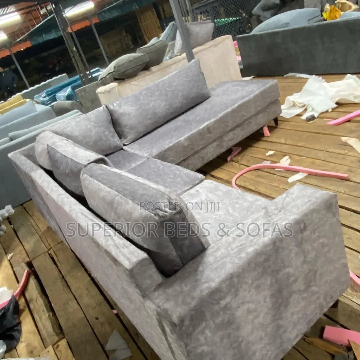 Modern Grey L-Shaped Sofa Set (6 Seater)