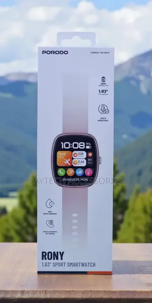 This Is a Porodo Rony 1.83" Sport Smartwatch in White Packaging.
