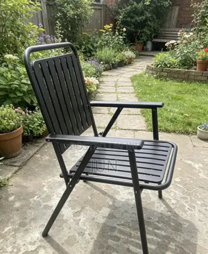 Sleek Black Metal Folding Outdoor Chair