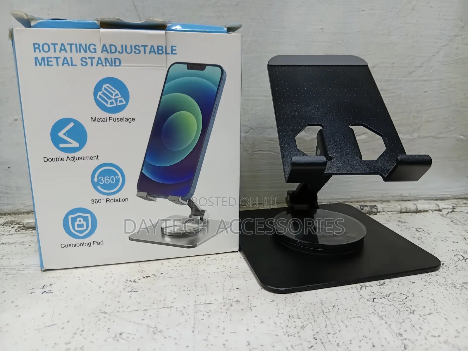 Adjustable 360° Rotating Desktop Phone Stand - Black