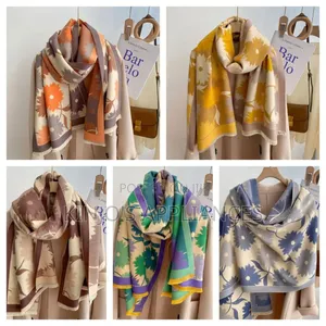 Luxury Floral Print Scarf for Women Warmer Winter