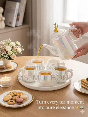 Ceramic Tea Set of 8 Gold With Glow Touch Tray