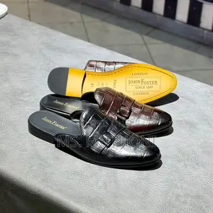 John Foster Men's Crocodile-Embossed Leather Slip-on Mules