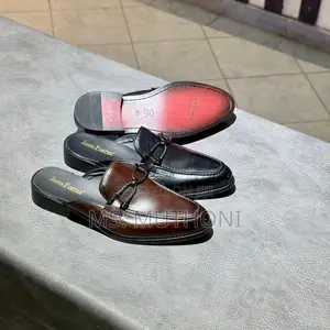 John Foster Leather Mule Loafers Featuring a Chain Detail
