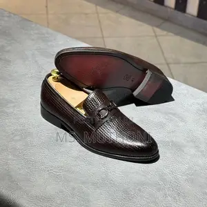 John Foster Black Textured Leather Loafers With a Horsebit Detail.