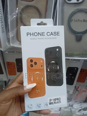iPhone 15 Pro, a Built-in Lens Protector and a Ring Stand in Black.