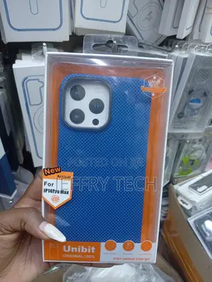 Unibit Brand Checkered Carbon Fiber Texture for an iPhone 14 Pro Max.