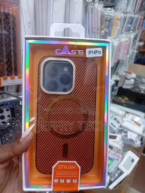 Stylish Orange Carbon Fiber Texture Phone Case for an iPhone 14 Pro